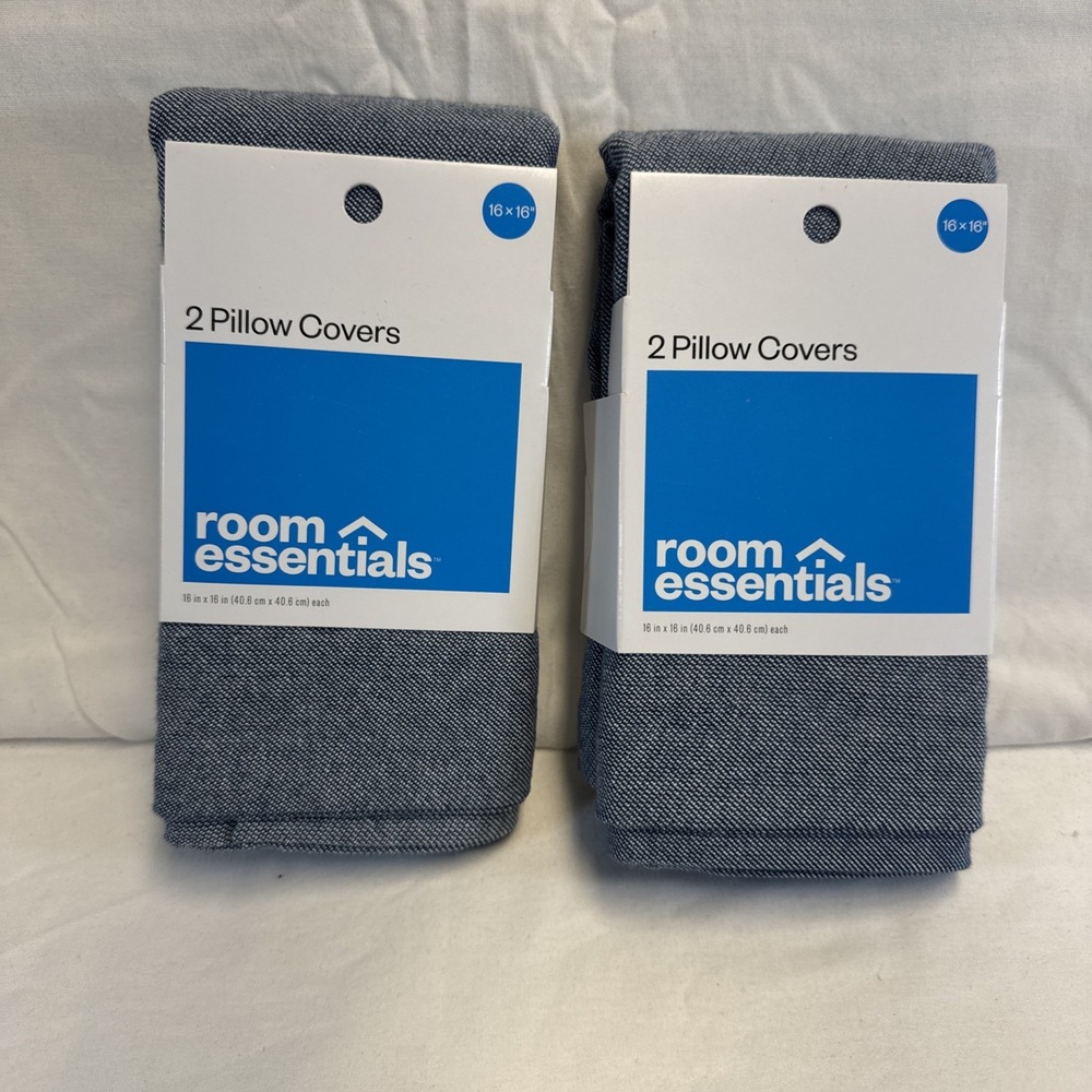 2/2pks Room Essentials Blue Denim Pillow Covers 16"x16" NWT (4Pillow Covers)